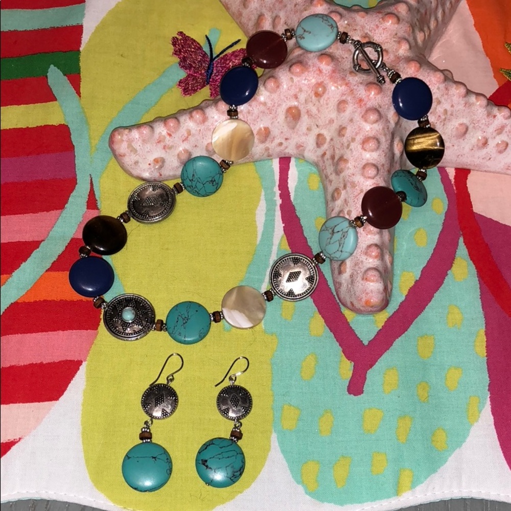 Turquoise multi colored choker & earrings